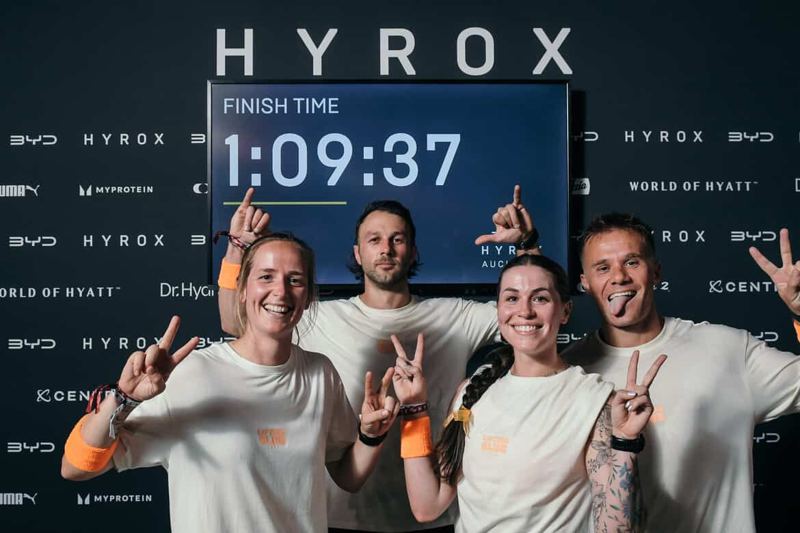 M2 crew celebrating at HYROX Auckland